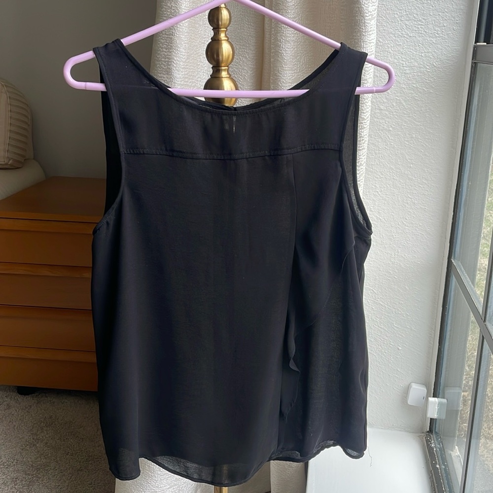 Zara black semi-sheer blouse with side flounce